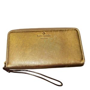 Kate Spade Metallic Gold Leather Zip Wallet/Wristlet